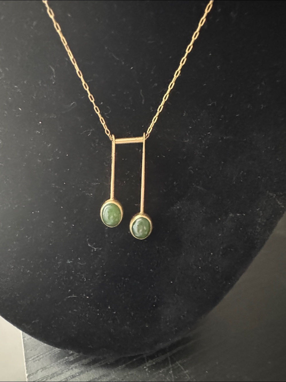 Vintage 12K Gold Filled Jade Modernist Pendant Necklace | 16” Chain